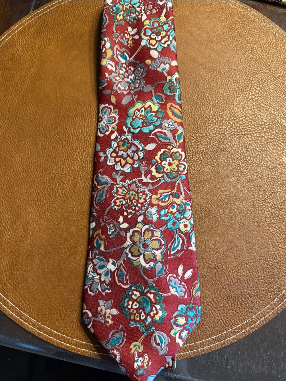 Towncraft Red Floral Tie with Teal and Gold Accents